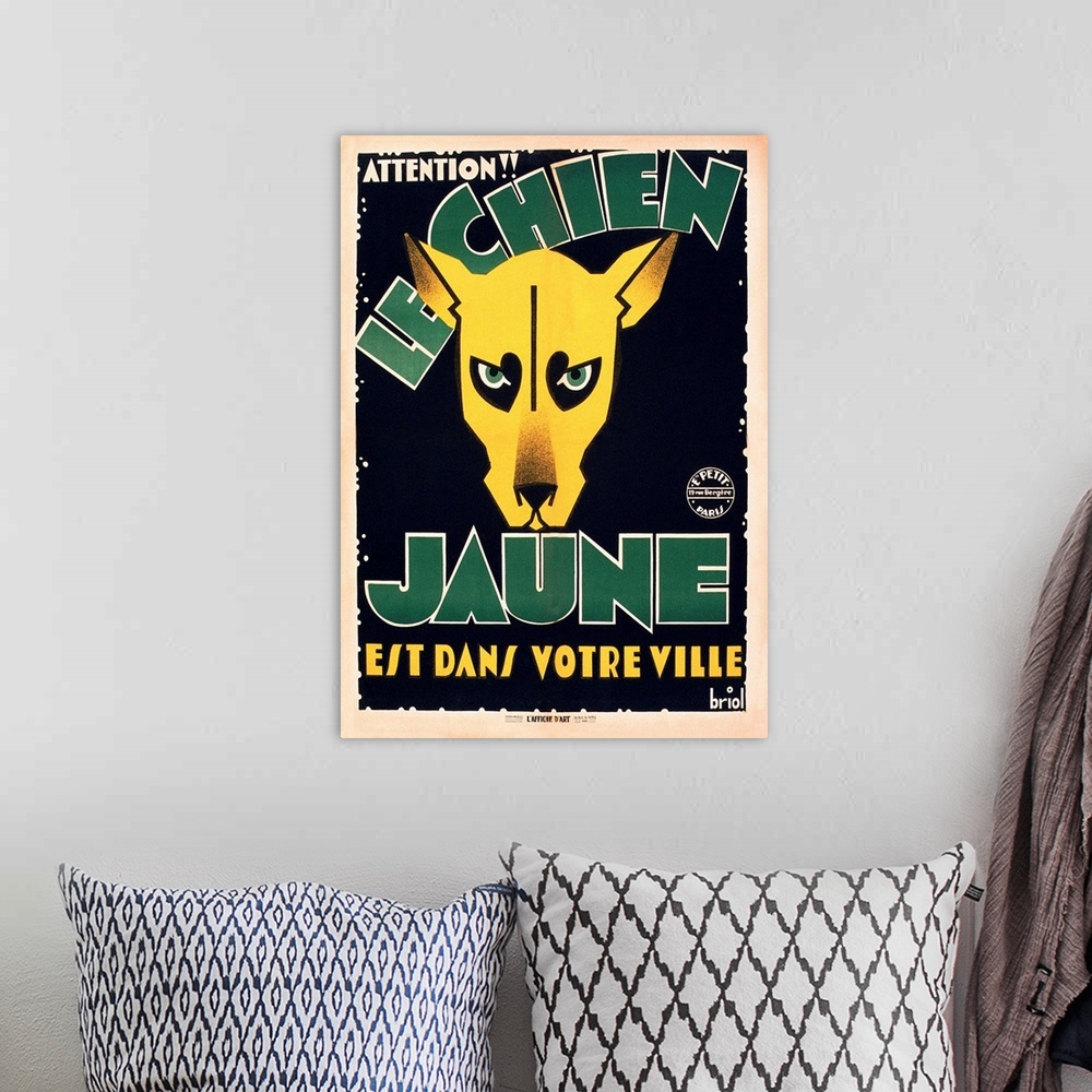 A bohemian room featuring Le Chien Jaune, (aka The Yellow Dog), French Poster, 1932.