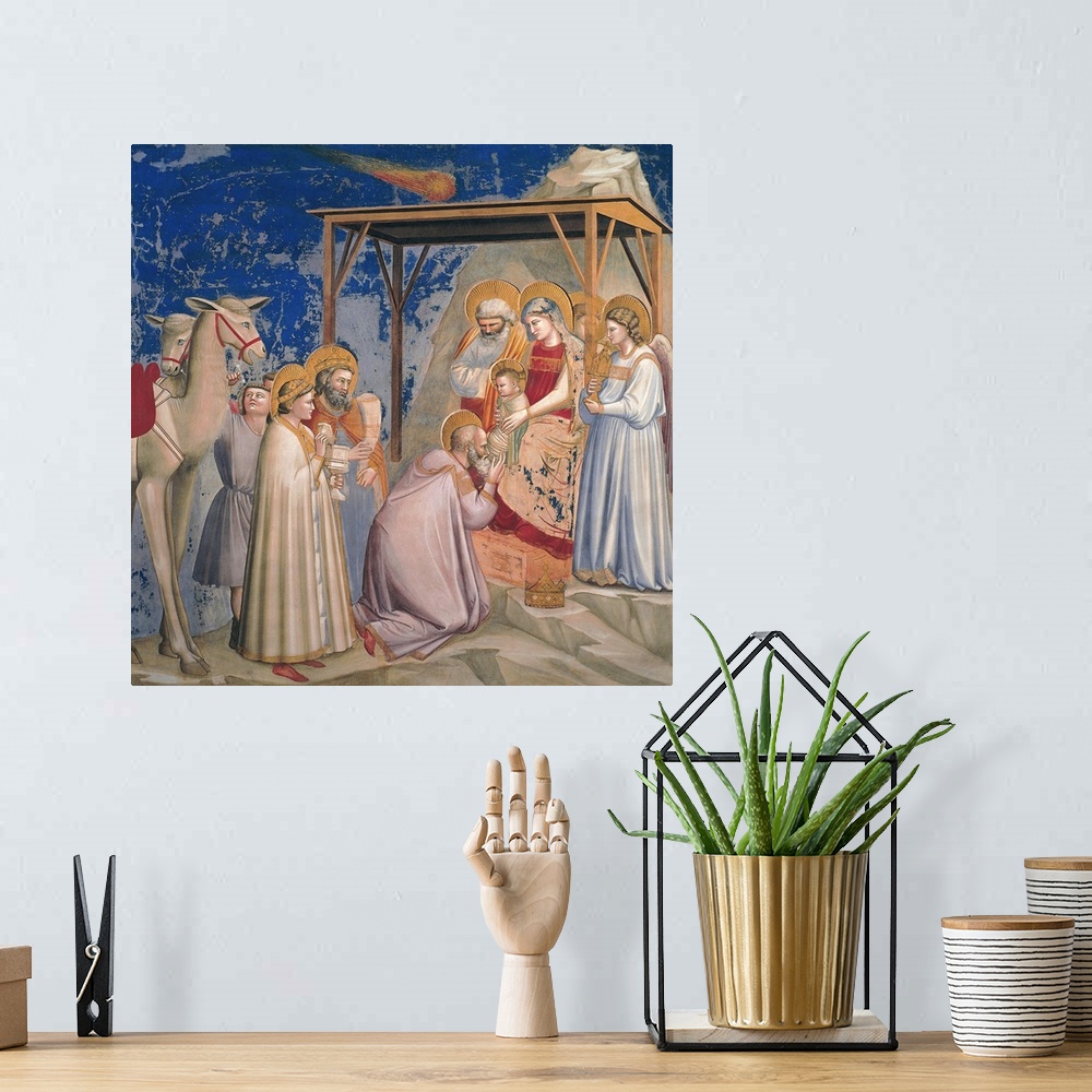 A bohemian room featuring Stories of the Christ The Adoration of the Magi, by Giotto, 1304 - 1306 about, 14th Century, fres...