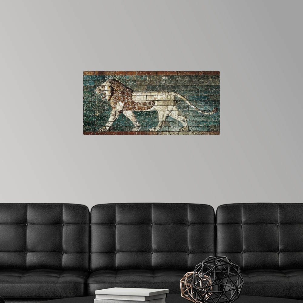 A modern room featuring Lion representing Ishtar, Babylonian art