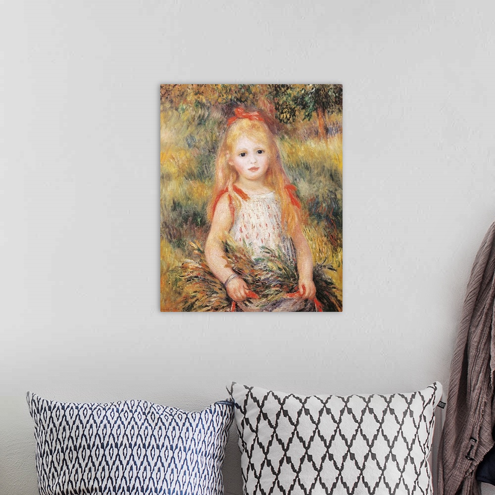 A bohemian room featuring RENOIR, Pierre-Auguste (1841-1919). Little Girl Carrying Flowers or The Little Gleaner. 1888. Imp...