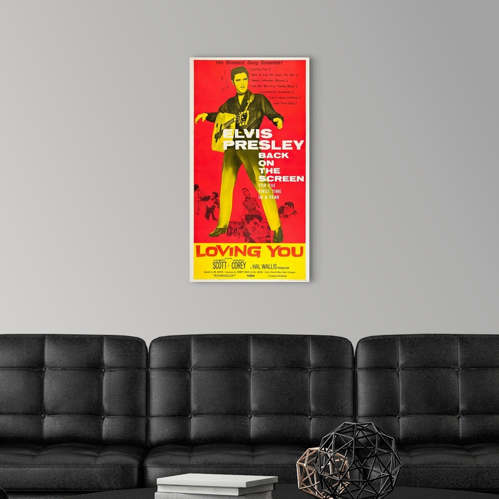 A modern room featuring Loving You - Vintage Movie Poster