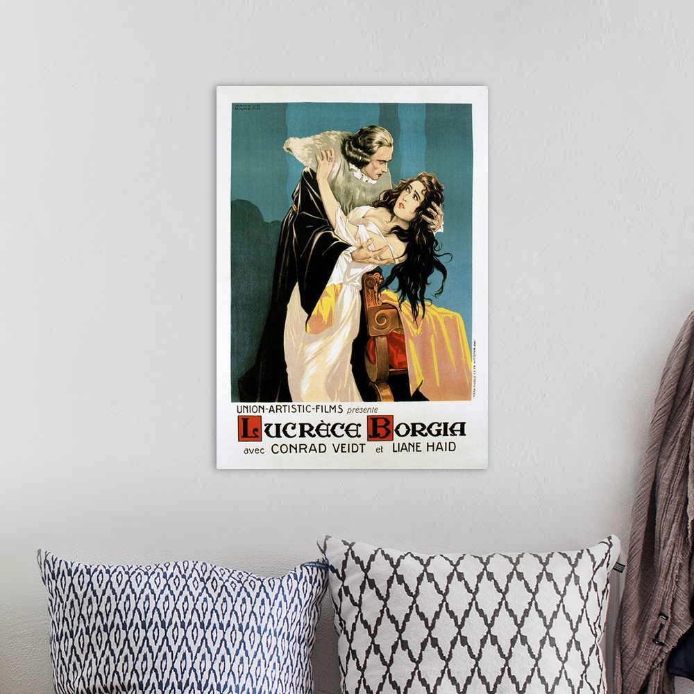 A bohemian room featuring Lucrezia Borgia, (aka Lucrece Borgia), French Poster, From Left: Conrad Veidt, Liane Haid, 1922.