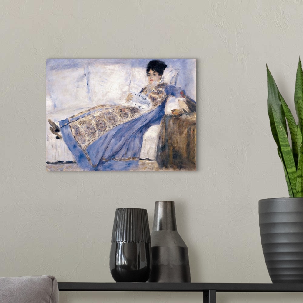 A modern room featuring Madame Monet lying on a Sofa