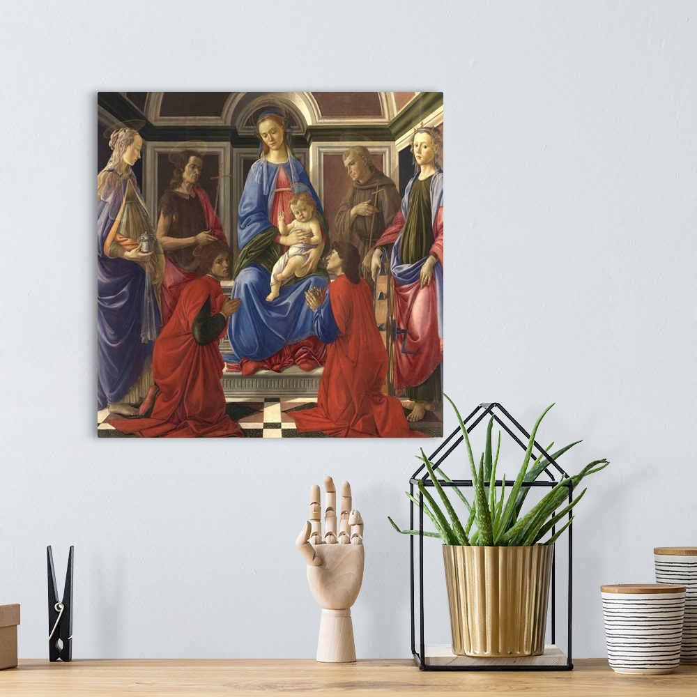 A bohemian room featuring Madonna and Child Enthroned with Saints Mary Magdalene, John the Baptist, Cosmas and Damian, Fran...