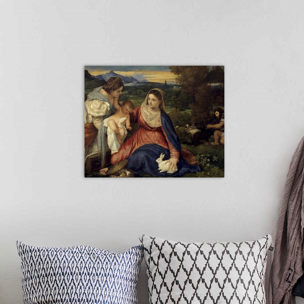 A bohemian room featuring 4206, Titian, Italian School. Madonna and Child with St. Catherine, also known as The Virgin with...