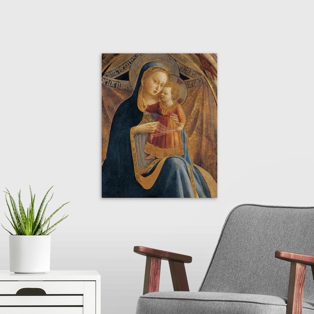 A modern room featuring Madonna and Child with Sts John the Baptist, Dominic, Francis and Paul, by Guido di Pietro (or Pi...
