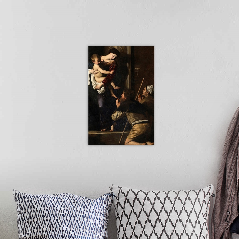 A bohemian room featuring Madonna di Loreto, by Michelangelo Merisi known as Caravaggio, 1604 - 1606 about, 17th Century, o...