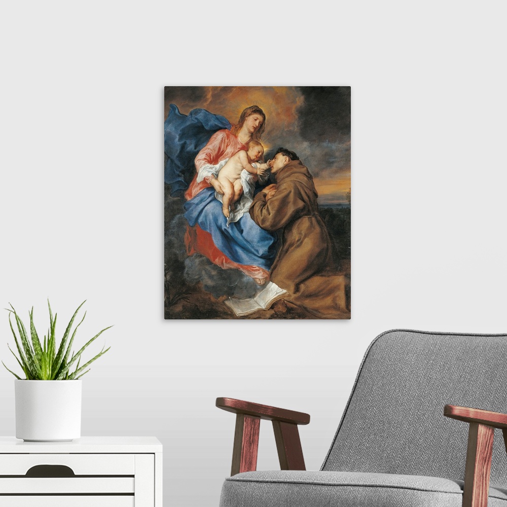 A modern room featuring The Madonna with Child and St Anthony of Padua, by Anton o Antoon Van Dyck, 17th Century, oil on ...