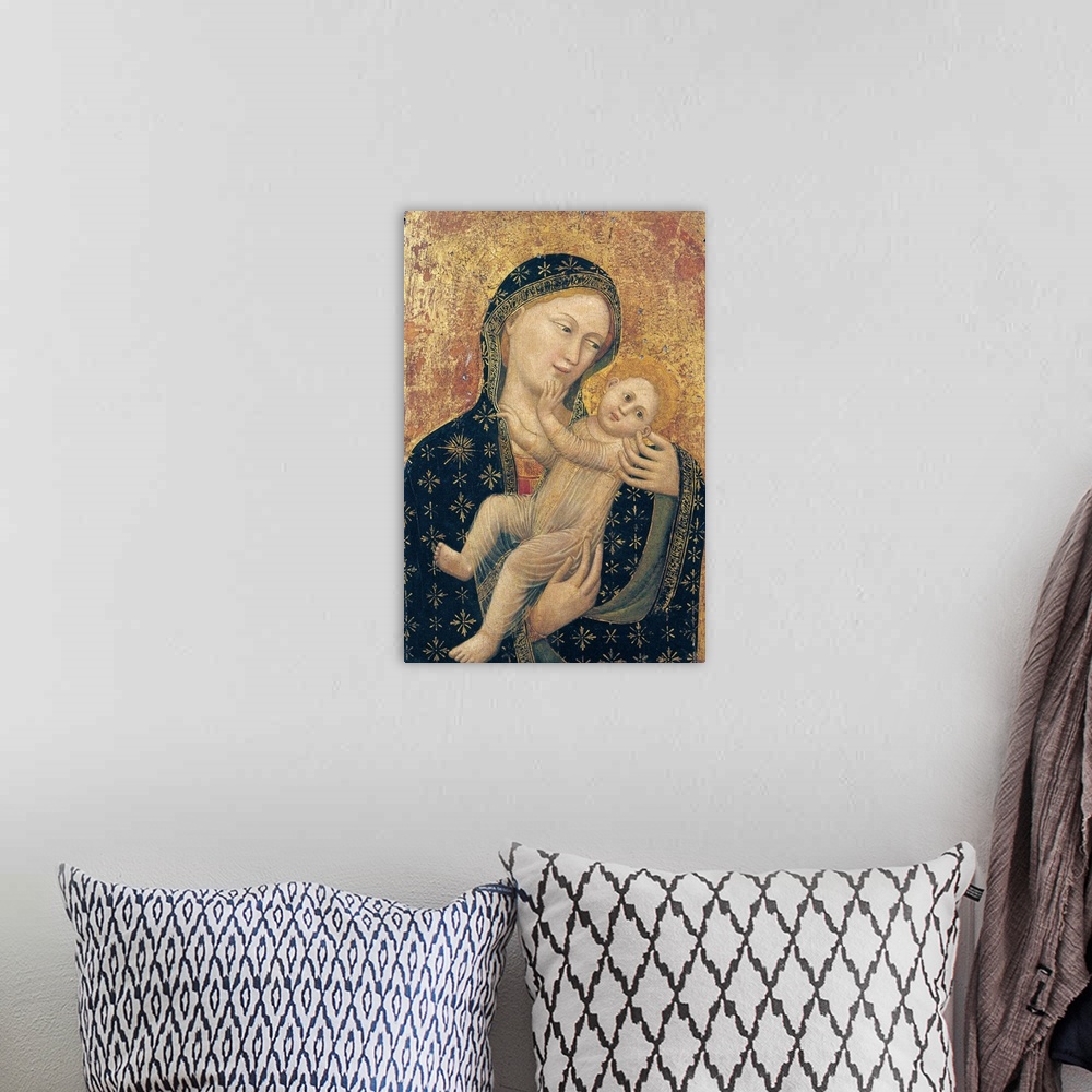 A bohemian room featuring Madonna with Child, by follower of Vitale degli Equi known as Vitale da Bologna, 1345 - 1350, 14t...