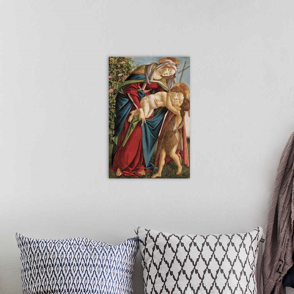 A bohemian room featuring Madonna with Child Embracing the Young St John, by Sandro Filipepi Known as Botticelli, 1495 - 15...
