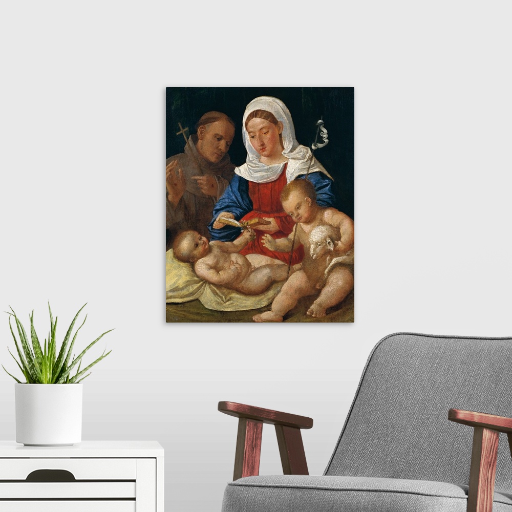 A modern room featuring Madonna with Child, St. Giovannino and St. Francis (Madonna col Bambino, san Giovannino e san Fra...