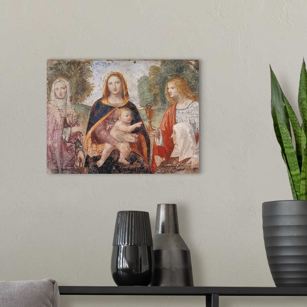 A modern room featuring Italy, Lombardy, Milan, Brera Art Gallery. All. Madonna with the Child St Martha St John the Evan...