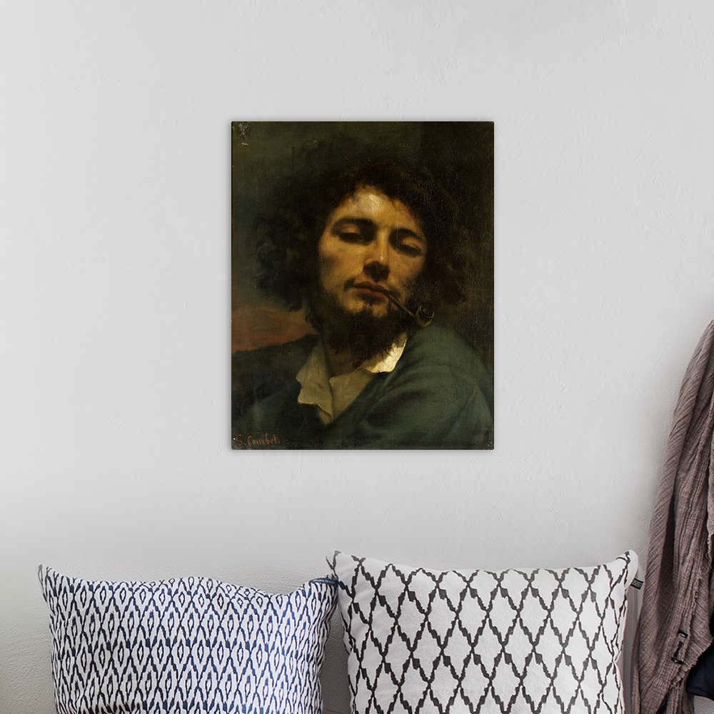 A bohemian room featuring 3606 , Gustave Courbet (1819-1877), French School. The Man with a Pipe. Circa 1849. Oil on canvas