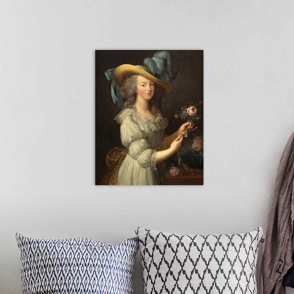 A bohemian room featuring Marie-Antoinette, by Elisabeth-Louise Vigee Le Brun, 1783, French painting, oil on canvas. The tr...