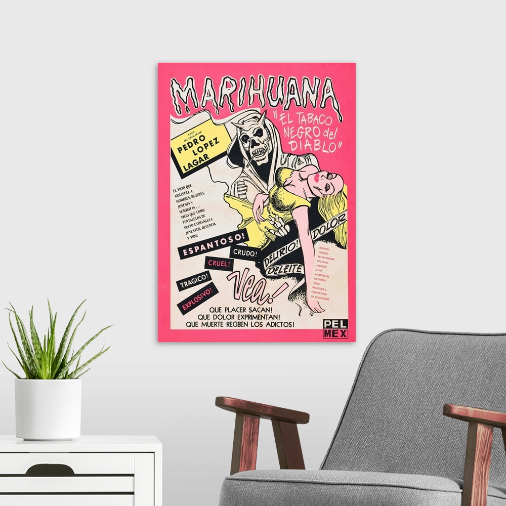 A modern room featuring Marihuana Story - Vintage Movie Poster (Mexican)