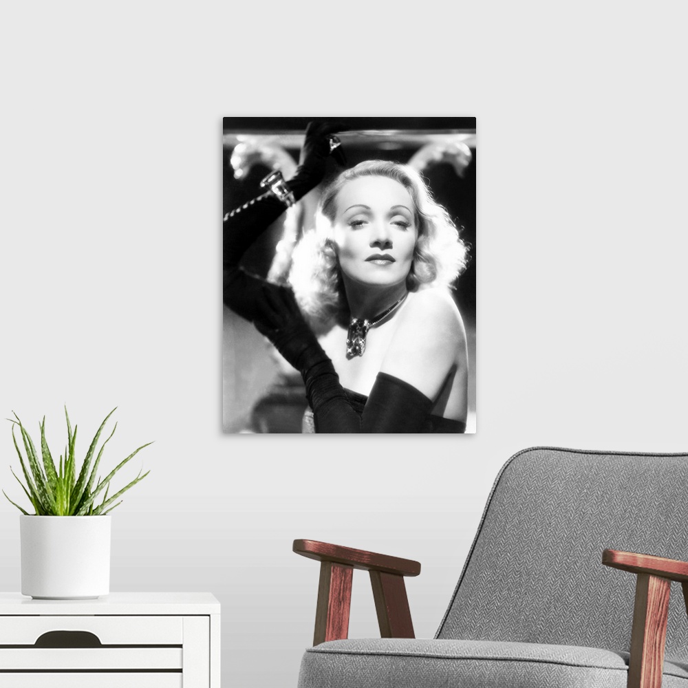 A modern room featuring Marlene Dietrich - Vintage Publicity Photo, 1942