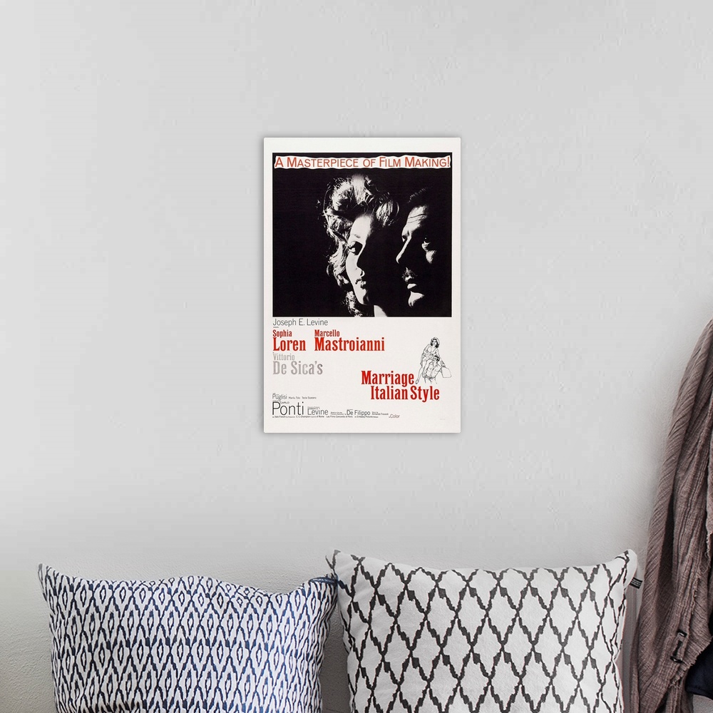 A bohemian room featuring Marriage Italian Style, (aka Matrimonio All'Italiana), Italian Poster, Sophia Loren, Marcello Mas...