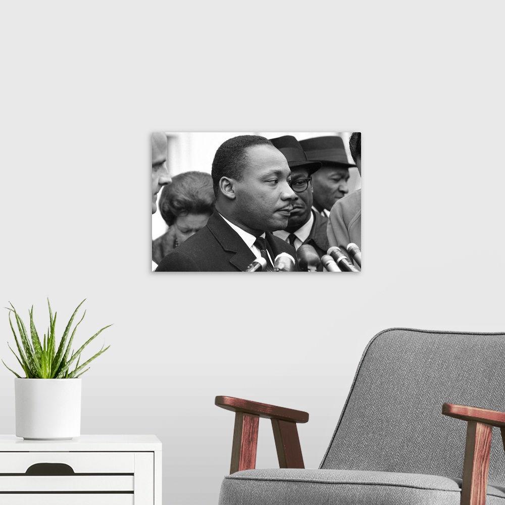 A modern room featuring Only two weeks since JFK's assassination, Martin Luther King, met with President Lyndon Johnson. ...
