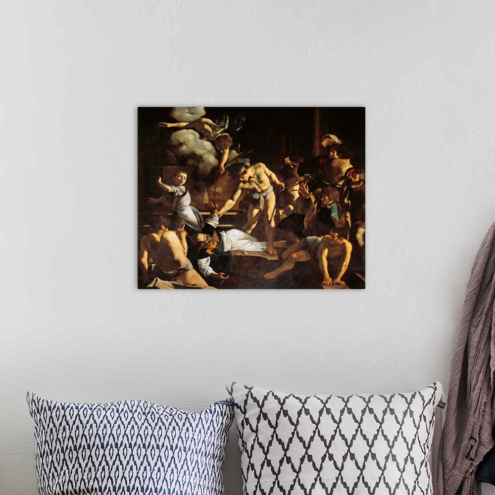 A bohemian room featuring The Martyrdom of St. Matthew, by Michelangelo Merisi known as Caravaggio, 1599 - 1600, 16th Centu...