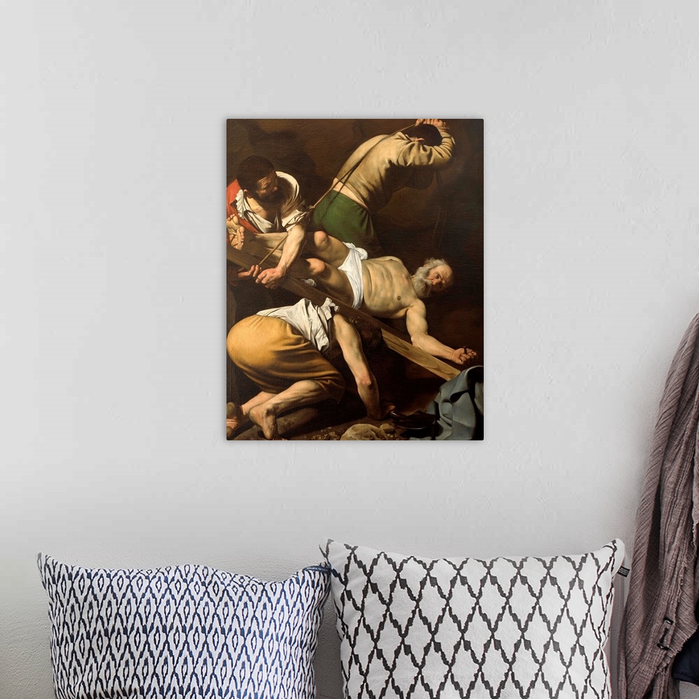 A bohemian room featuring Martyrdom of St Peter, by Michelangelo Merisi known as Caravaggio, 1600 - 1601, 17th Century, oil...