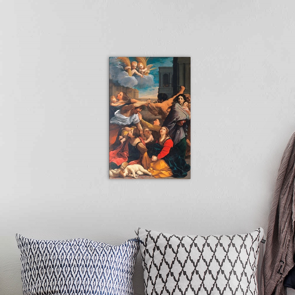A bohemian room featuring Massacre of the Innocents, by Guido Reni, 1611 about, 17th Century, oil on canvas, cm 268 x 170 -...