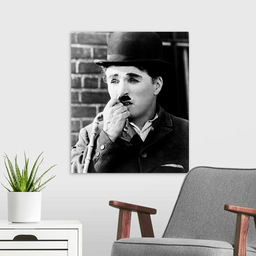 A modern room featuring MODERN TIMES, Charlie Chaplin, 1936.