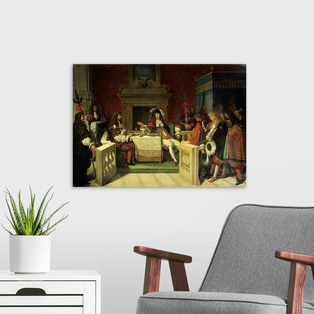 A modern room featuring 3115 , Jean-Auguste-Dominique Ingres (1780-1867), French School. Moliere (1622-1673) dining with ...