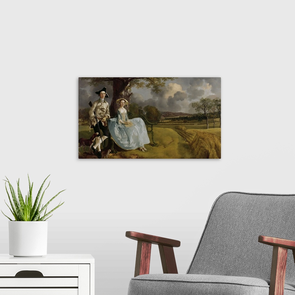 A modern room featuring Thomas Gainsborough, English School. Mr and Mrs Andrews. 1750. Oil on canvas, 0.69 x 1.19 m. Lond...