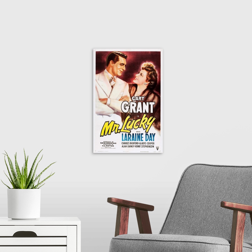 A modern room featuring Mr. Lucky - Vintage Movie Poster
