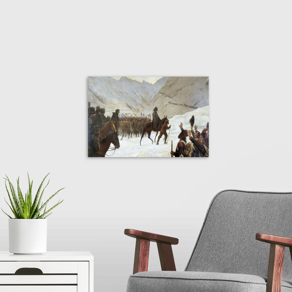 A modern room featuring Napoleon Bonaparte Crossing the Alps. end 19th c.