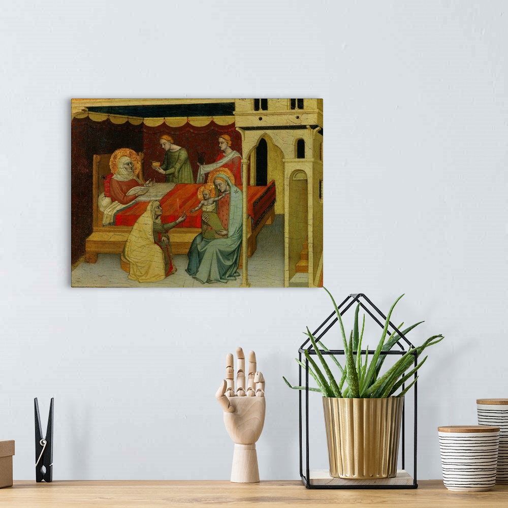 A bohemian room featuring Master of the Nativity of St. John the Baptist. The Nativity of St. John the Baptist. Oil on wood...