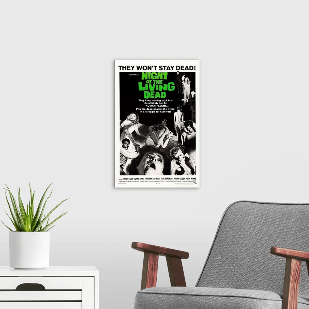 A modern room featuring Night Of The Living Dead - Vintage Movie Poster