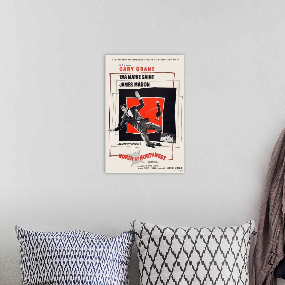 A bohemian room featuring North By Northwest - Vintage Movie Poster
