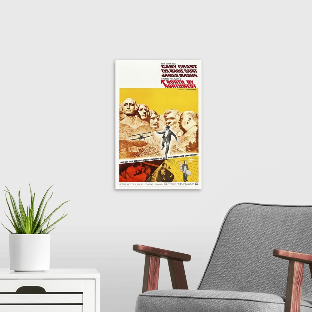 A modern room featuring North By Northwest - Vintage Movie Poster