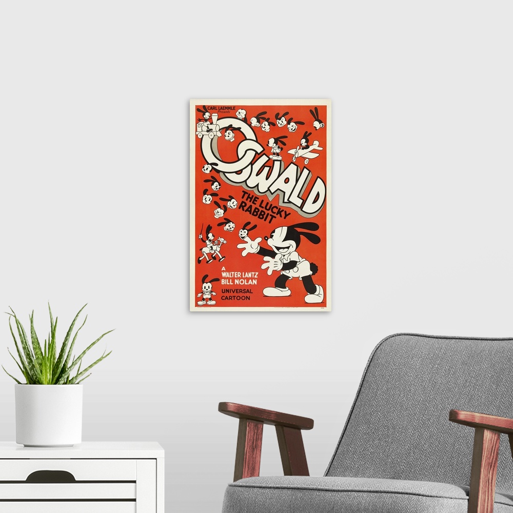 A modern room featuring Oswald The Lucky Rabbit - Vintage Cartoon Poster