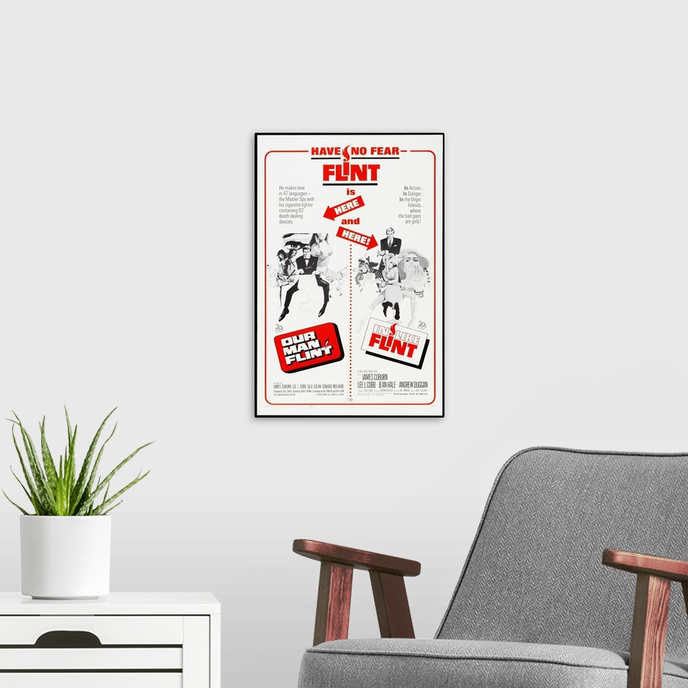 A modern room featuring Our Man Flint/In Like Flint - Vintage Movie Poster
