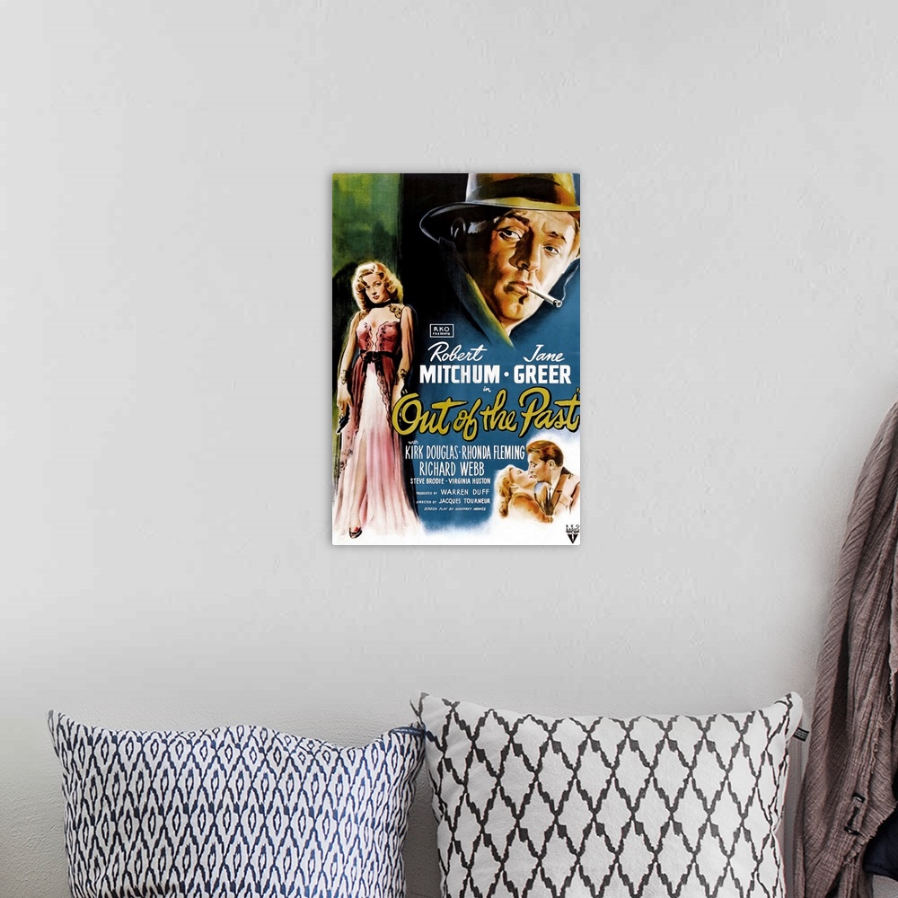 A bohemian room featuring Out of the Past - Vintage Movie Poster