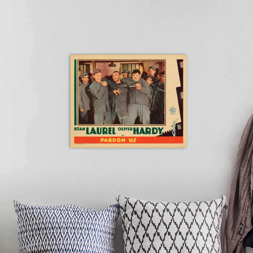 A bohemian room featuring Pardon Us, Lobbycard, Front, From Left: Stan Laurel, Walter Long, Oliver Hardy, 1931.