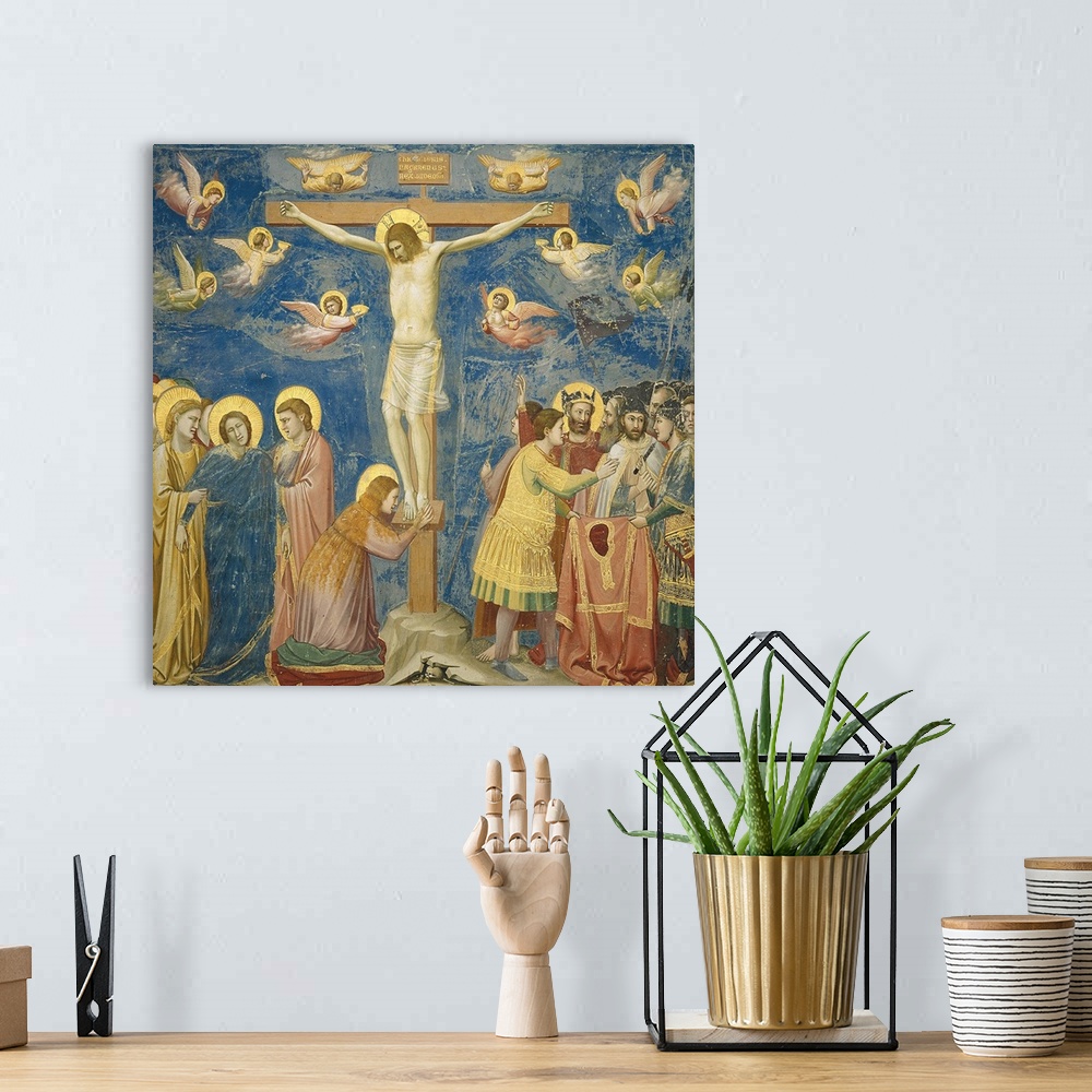 A bohemian room featuring Stories of the Passion The Crucifixion, by Giotto, 1304 - 1306 about, 14th Century, fresco, - Ita...
