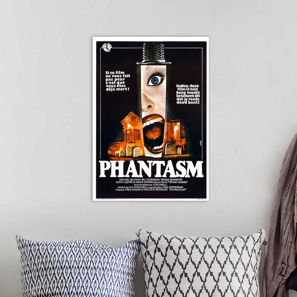 A bohemian room featuring Phantasm, Belgian Poster Art, 1979.
