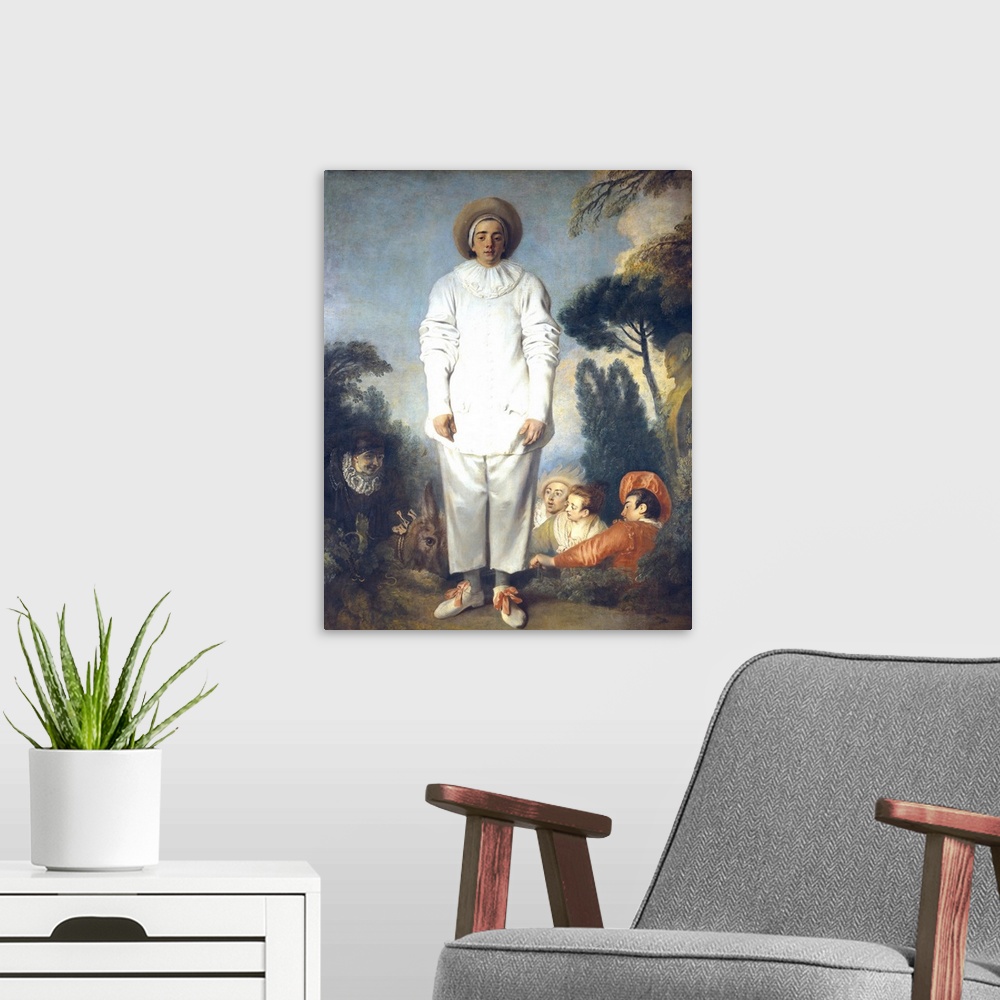 A modern room featuring Pierrot, also known as Gilles, (ca. 1718 - ca. 1719) by Jean-Antoine Watteau (1684-1721). Rococo ...