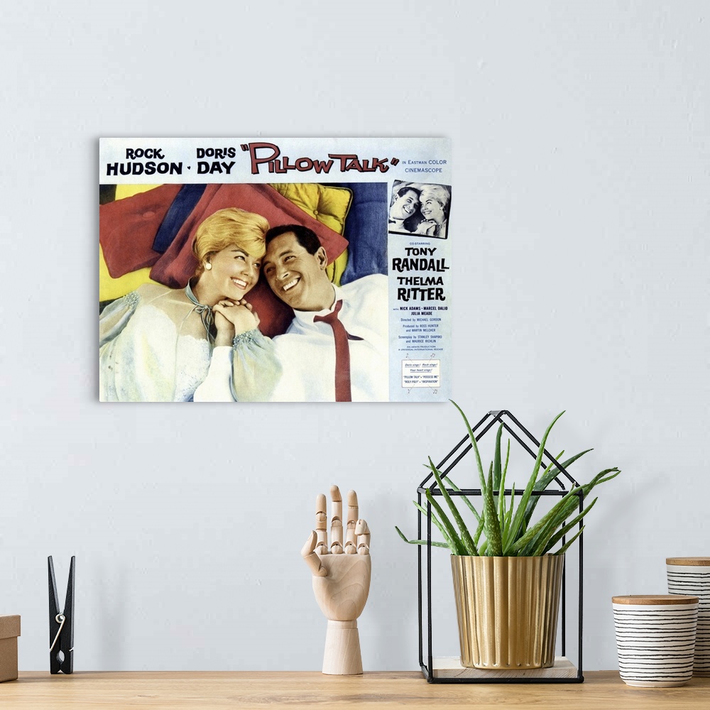 A bohemian room featuring Pillow Talk, Holding Hands From Left: Doris Day, Rock Hudson, Right Holding Hands From Left: Rock...