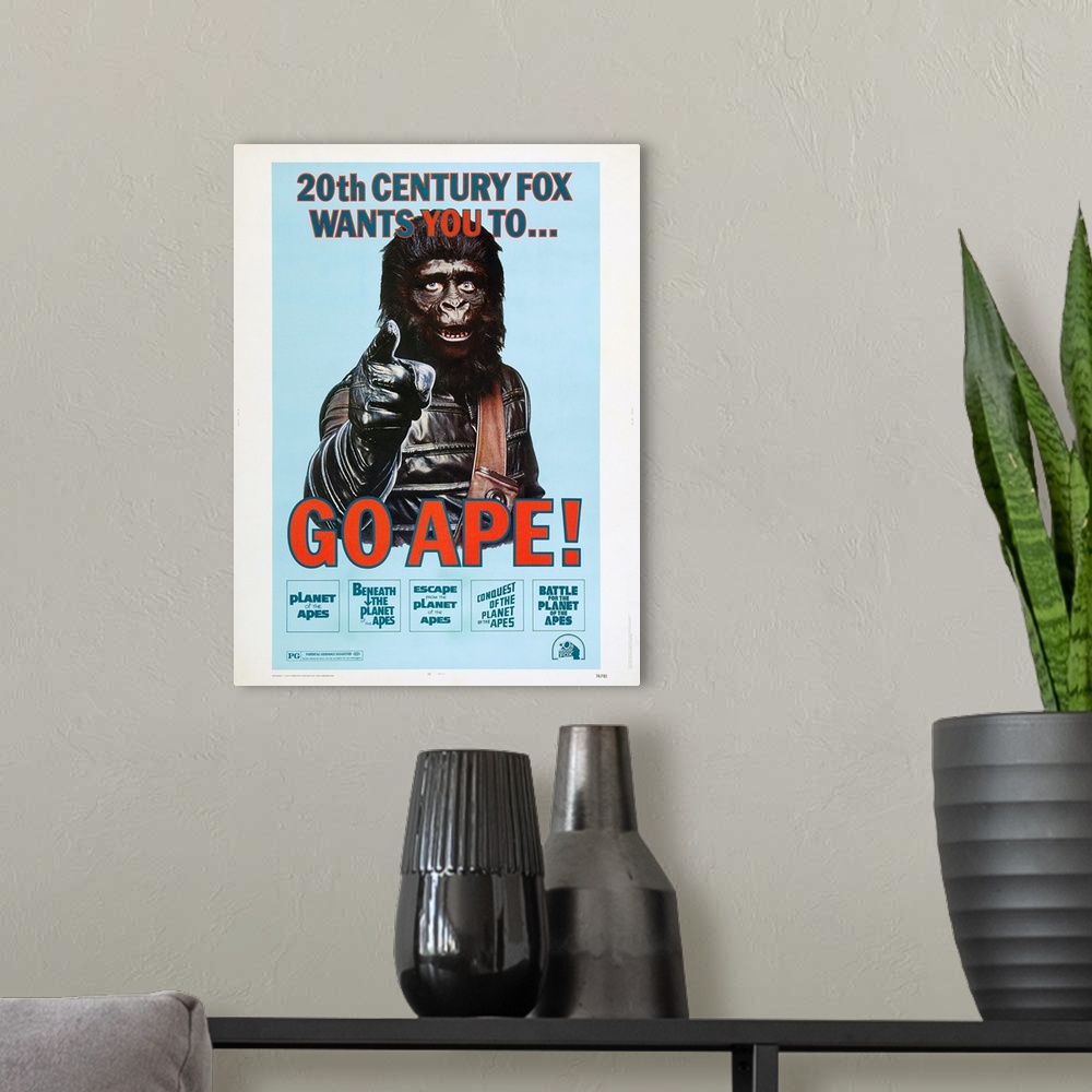 A modern room featuring Planet Of The Apes - Vintage Movie Poster