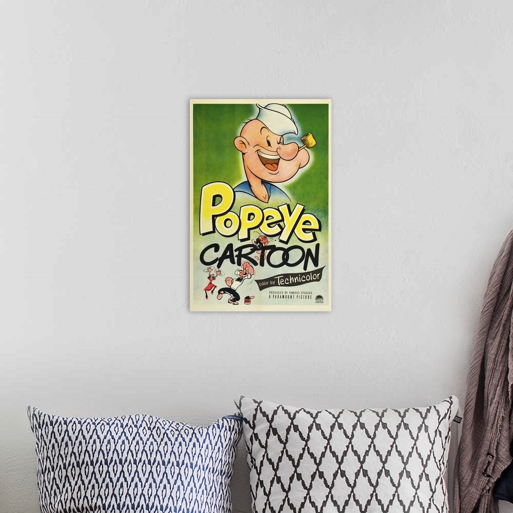 A bohemian room featuring Popeye Cartoon - Vintage Movie Poster
