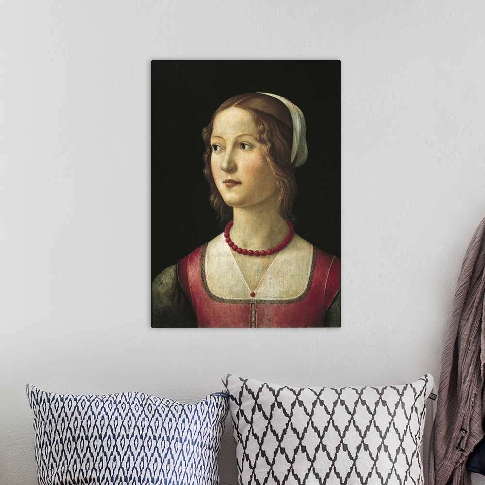 A bohemian room featuring GHIRLANDAIO, Domenico di Tommaso Bigordi, called (1449-1494). Portrait of a Young Woman. ca. 1485...