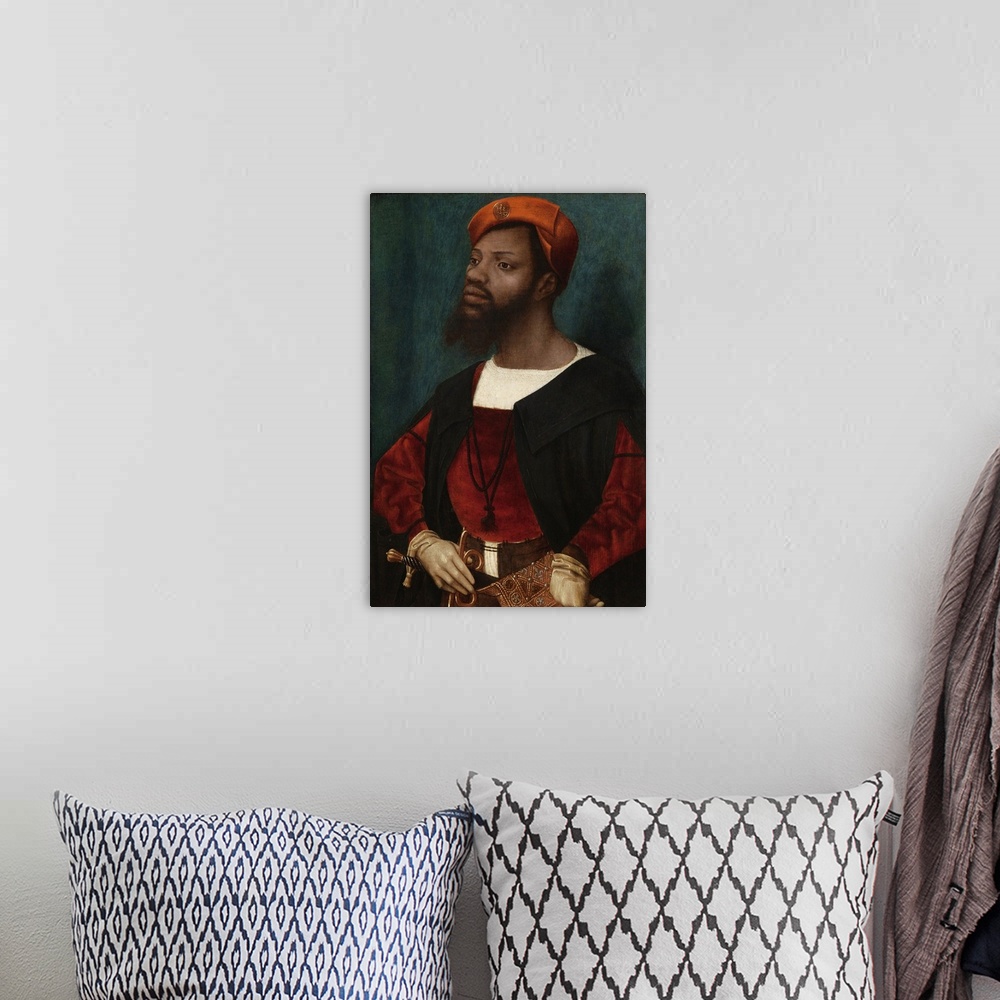 A bohemian room featuring Portrait of an African Man (Christophle le More), by Jan Jansz Mostaert, c. 1525-30, Netherlandis...