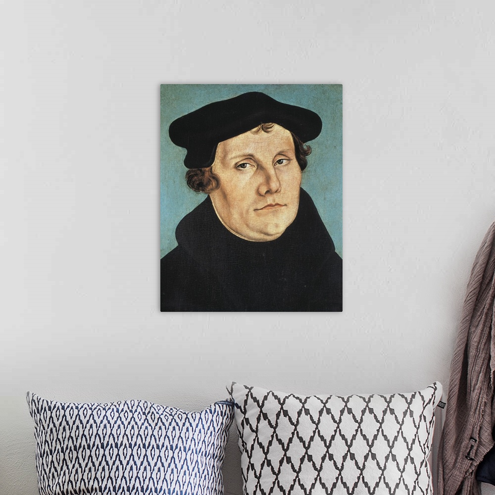 A bohemian room featuring Cranach, Lucas, the Elder (1472-1553). Portraits of Luther and his Wife Katharina von Bora. 1529....