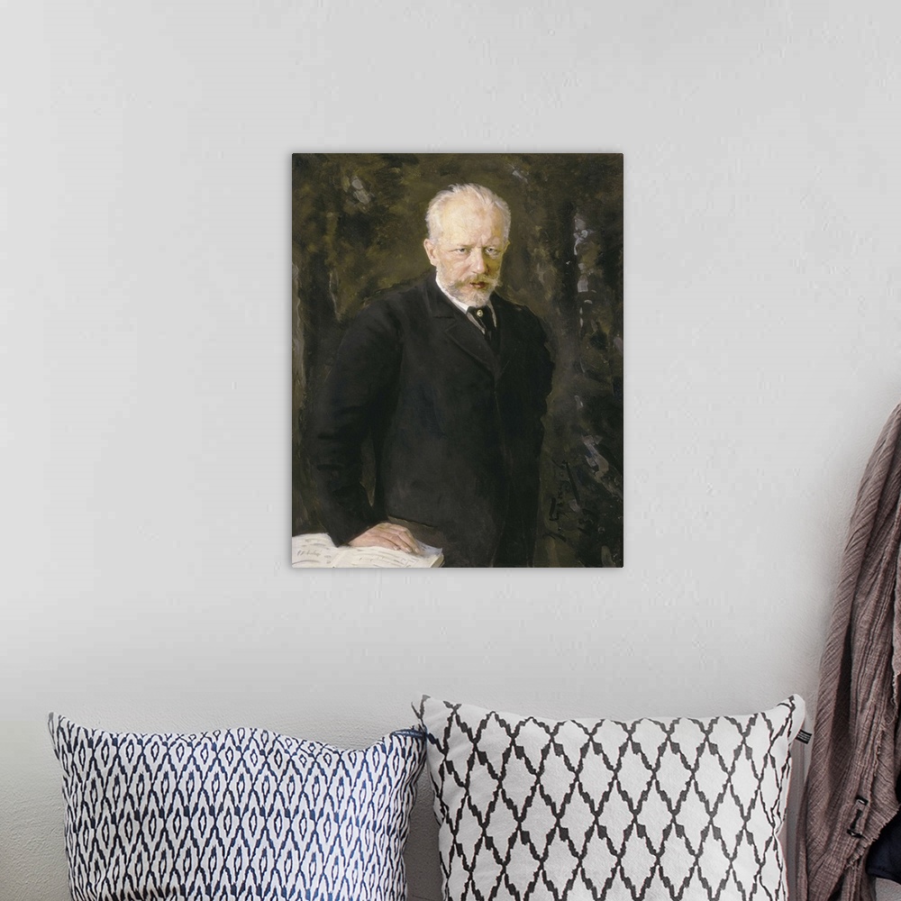 A bohemian room featuring Portrait of Pyotr Ilych Tchaikovsky