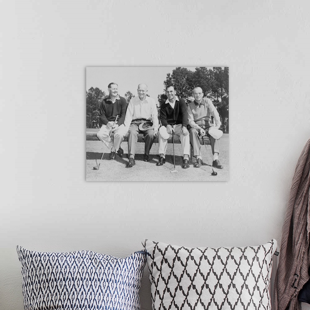 A bohemian room featuring President Dwight Eisenhower with Golf Champions at Augusta, Georgia, c. 1953. L-R: Byron Nelson, ...