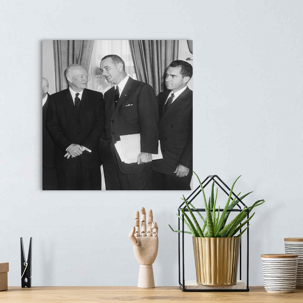 A bohemian room featuring President Eisenhower and future Presidents Lyndon Johnson and Richard Nixon. White House Oval Off...